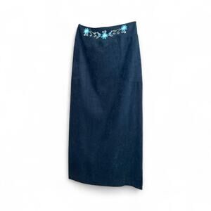 Conrad C 80s Black with Embroidered Waistband Pencil Maxi Skirt